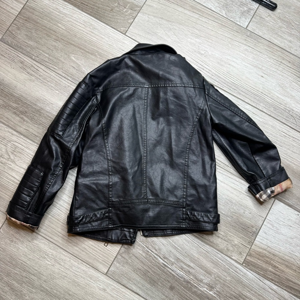 Kids Designer Inspired Leather Jacket Size 4/5 - Picture 4 of 7